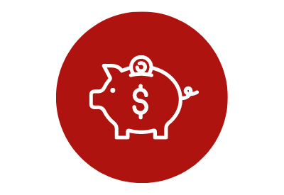 Rotes Icon mit einem weißen skizzierten Sparschwein