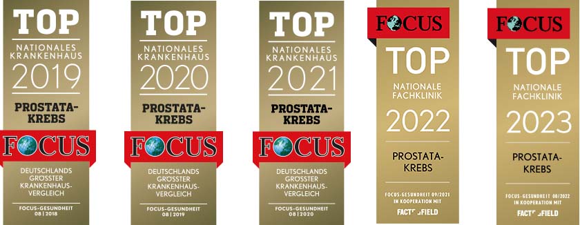 Focus Siegel Top Nationales Krankenhaus Prostata-Krebs 2016 bis 2022