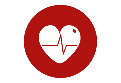 Rotes Icon, mit einem weißen Herz. In dem Herz befndet sich ein EKG-Rythmus.