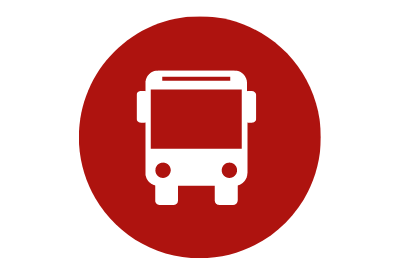 Rotes Icon mit weißer Skizzierung eines Busses
