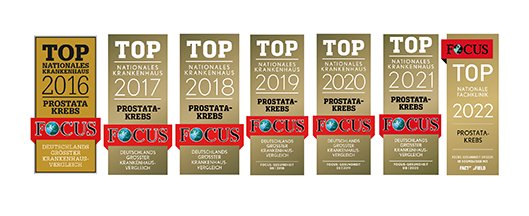 Focus Siegel Top Nationales Krankenhaus Prostata-Krebs 2016 bis 2022